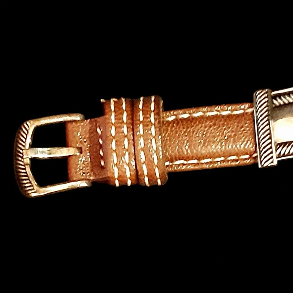 Vintage Ecclissi Southwestern Sterling Silver Brown Embossed Croc Leather Watch
